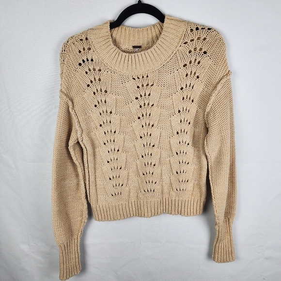 Free people Bell Song Crewneck Knit Exposed Hem Sweater Size XS Cottage Boho - Picture 2 of 7